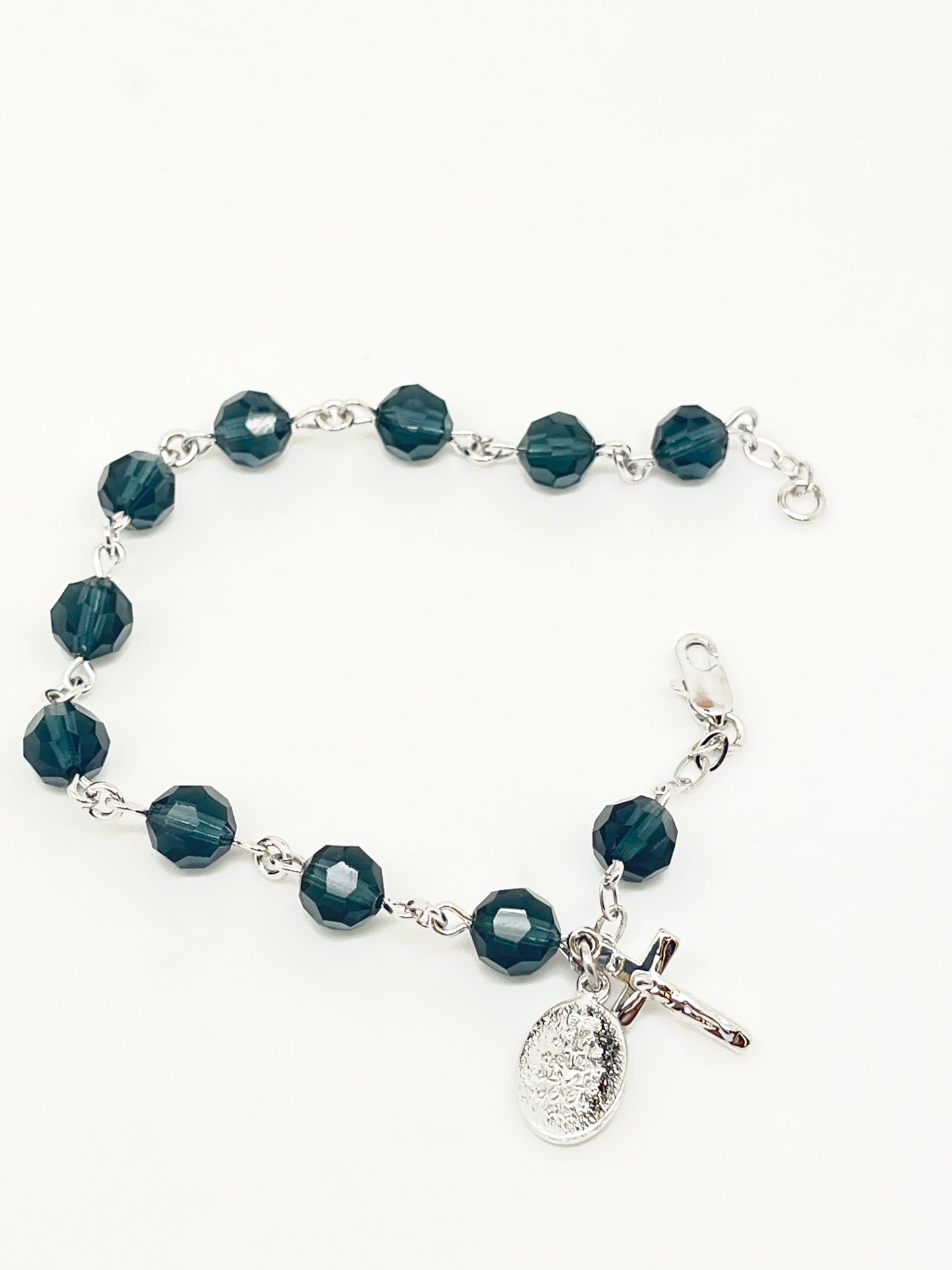 Austrian Crystal Blue Montana Rosary Bracelet 7MM - Unique Catholic Gifts