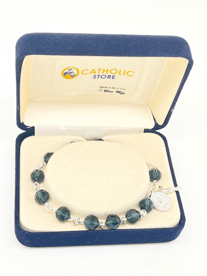 Austrian Crystal Blue Montana Rosary Bracelet 7MM - Unique Catholic Gifts