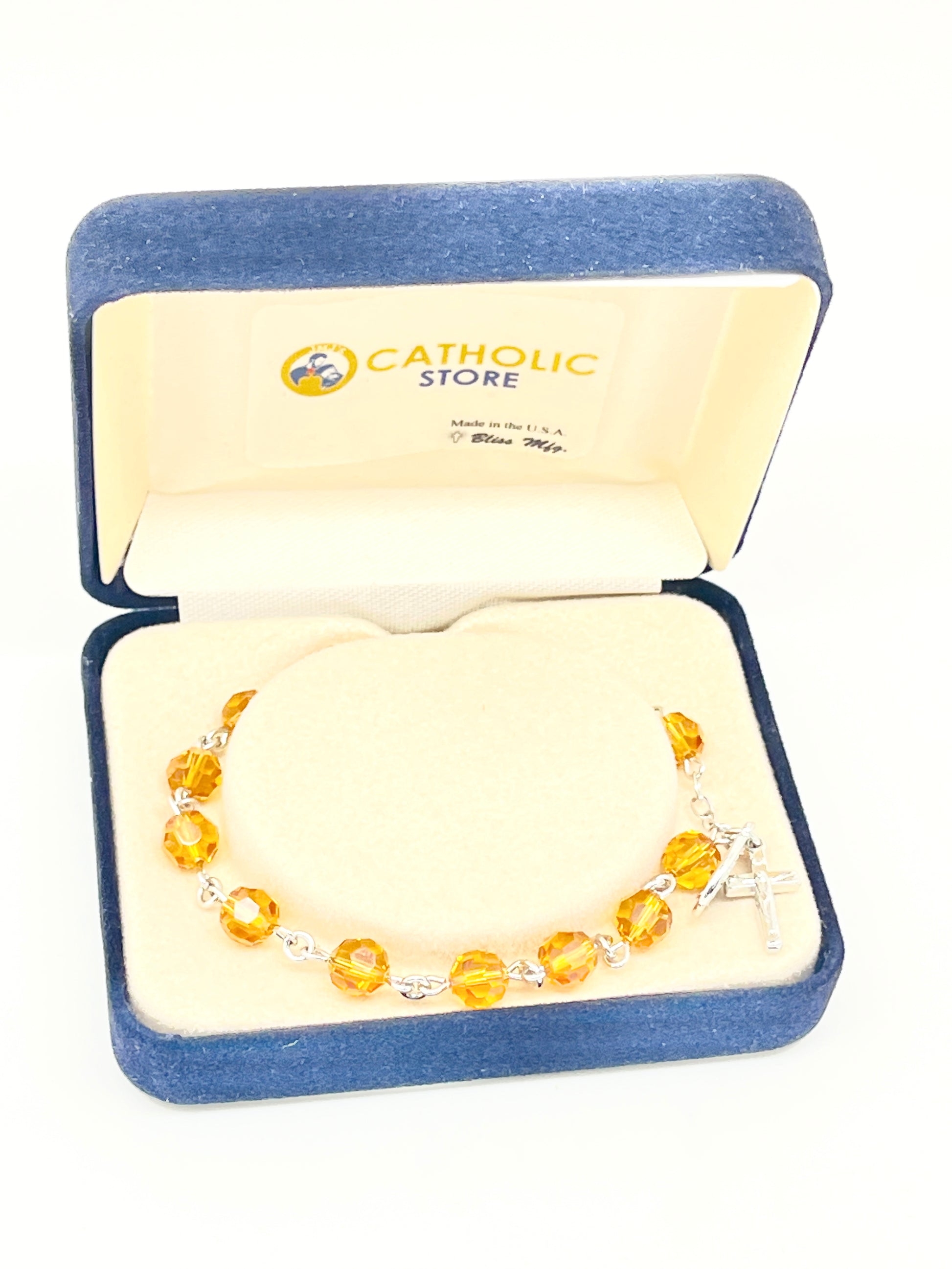 Austrian Crystal Topaz Rosary Bracelet 7MM - Unique Catholic Gifts