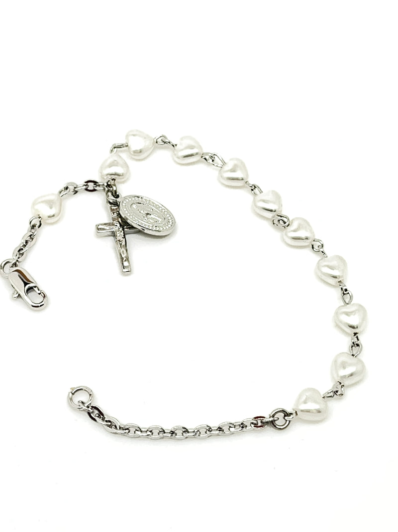 White Heart Rosary Bracelet