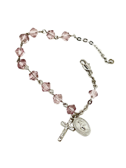 Amethyst Rundell Crystal Rosary Bracelet 6MM - Unique Catholic Gifts