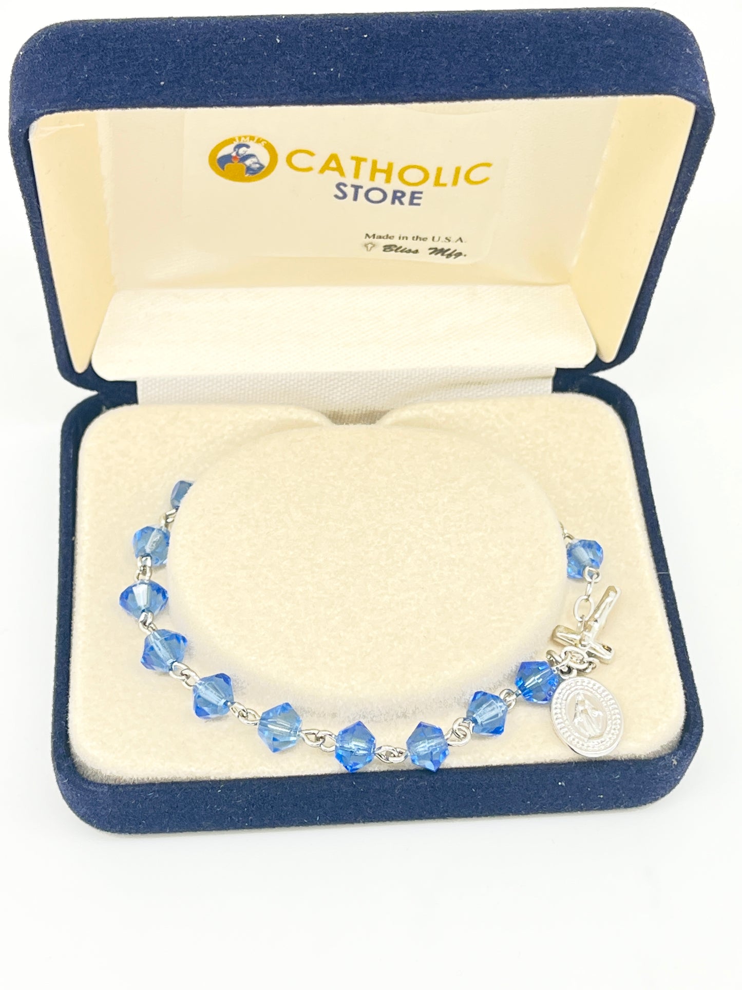 Sapphire Rundell Crystal Rosary Bracelet 6MM - Unique Catholic Gifts