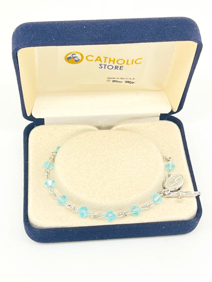 Aqua Rundel Crystal Rosary Bracelet 6MM - Unique Catholic Gifts