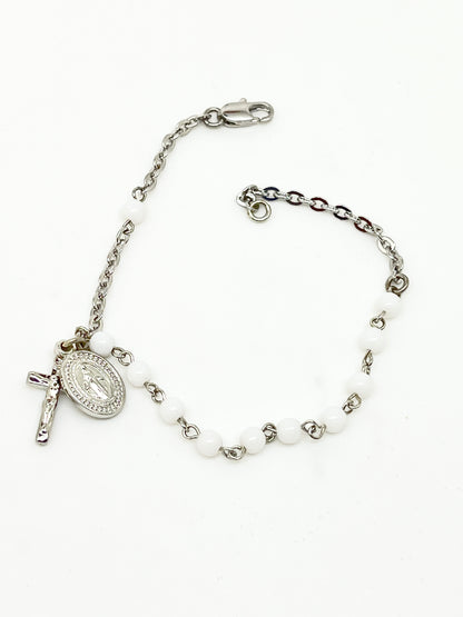 Petite White  Rosary Bracelet 4MM - Unique Catholic Gifts