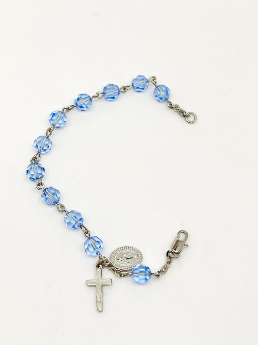 Austrian Crystal Sapphire Rosary Bracelet 7MM - Unique Catholic Gifts