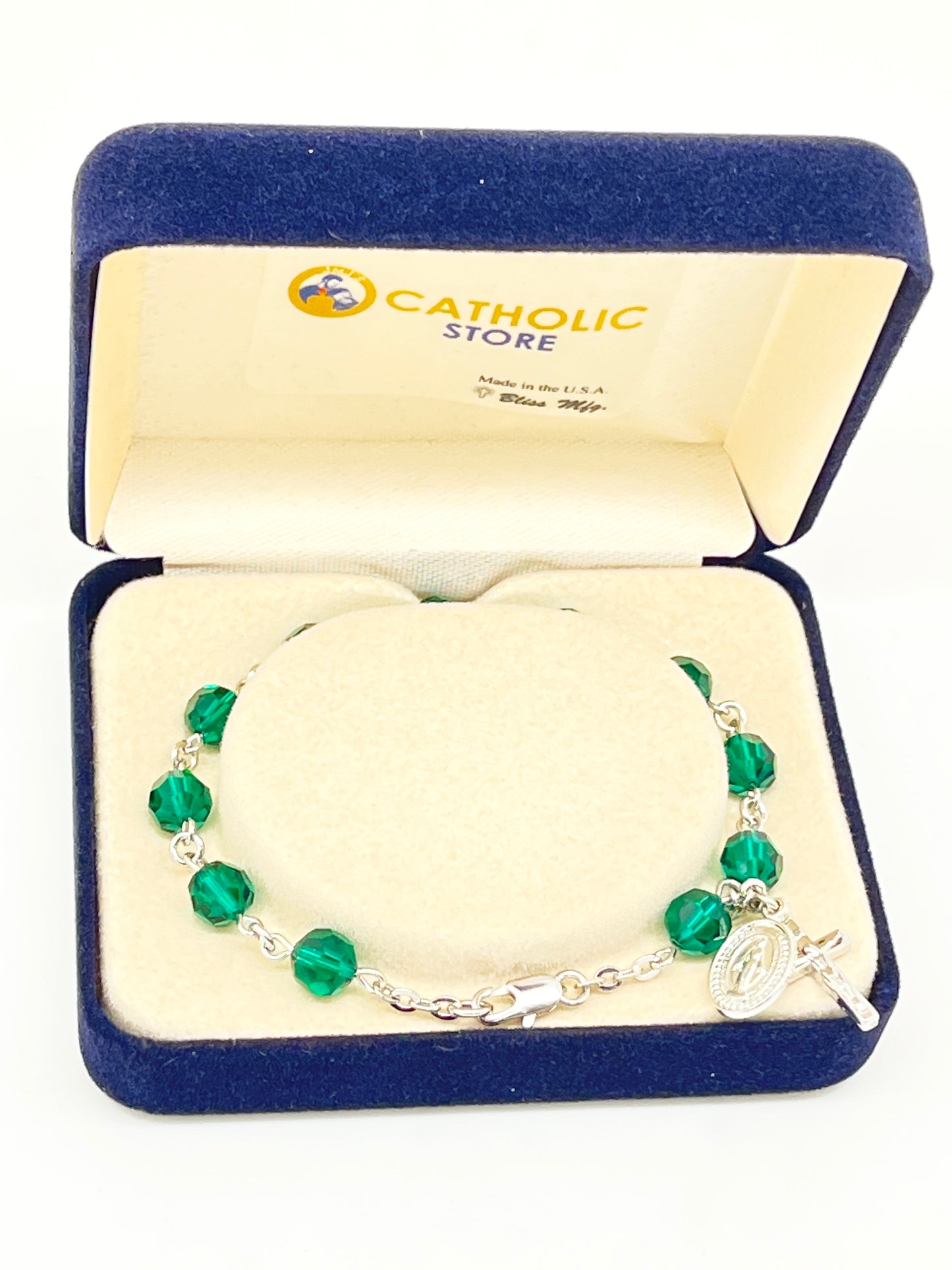 Austrian Crystal Emerald  Rosary Bracelet 7MM - Unique Catholic Gifts