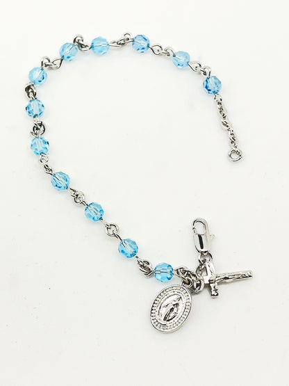 Aqua Crystal Rosary Bracelet 5MM - Unique Catholic Gifts