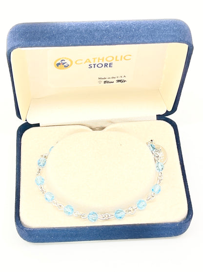 Aqua Crystal Rosary Bracelet 5MM - Unique Catholic Gifts