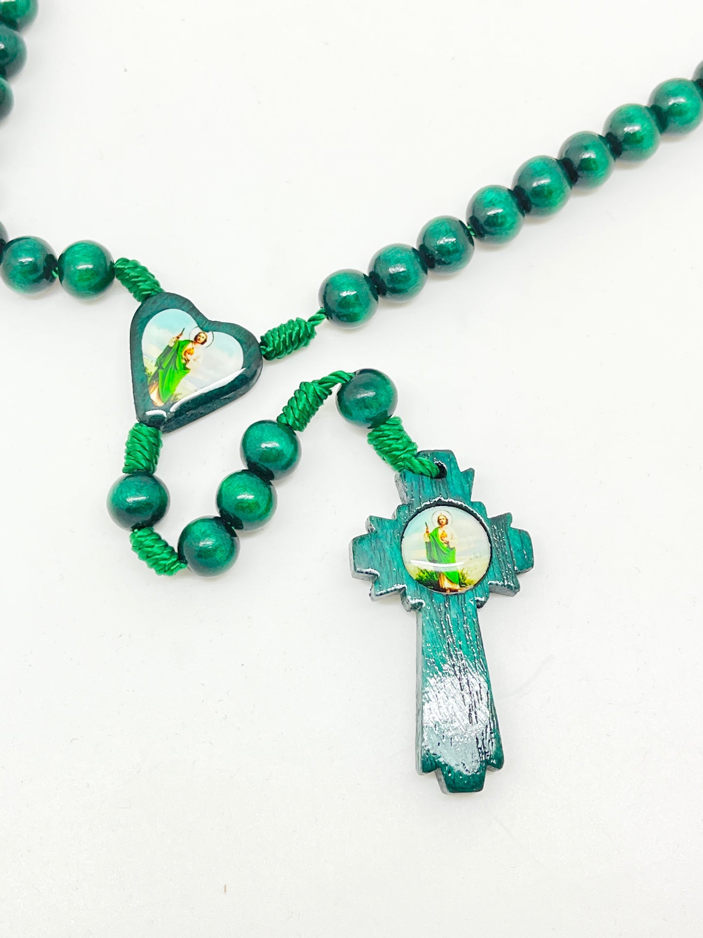 St. Jude Dark Green Wood Rosary - Unique Catholic Gifts