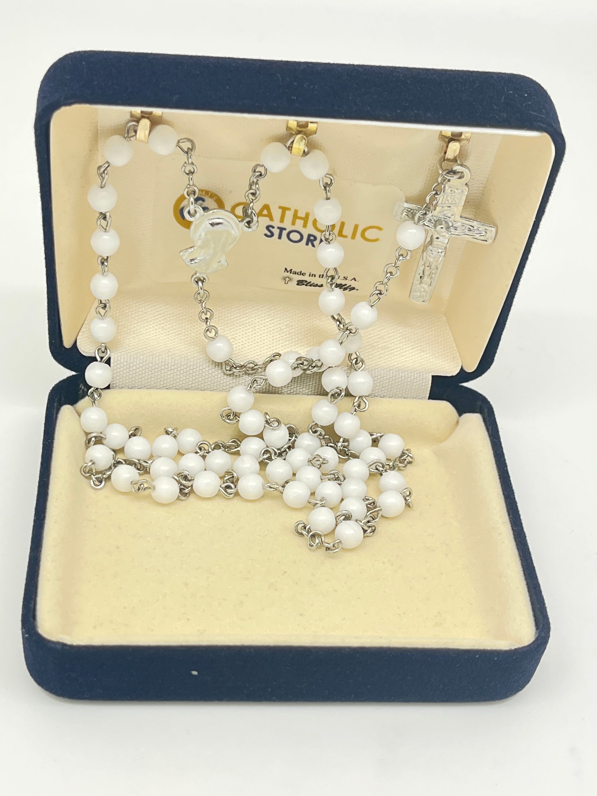 Madonna White  Bead Rosary 4mm - Unique Catholic Gifts