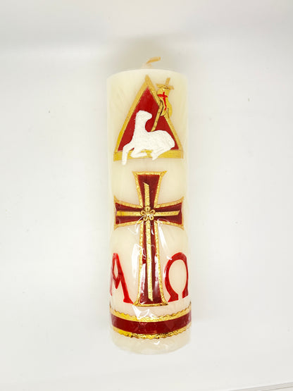 Alpha Omega Pascual Candle Cirio Candle Beeswax (9 1/2" x 3") - Unique Catholic Gifts