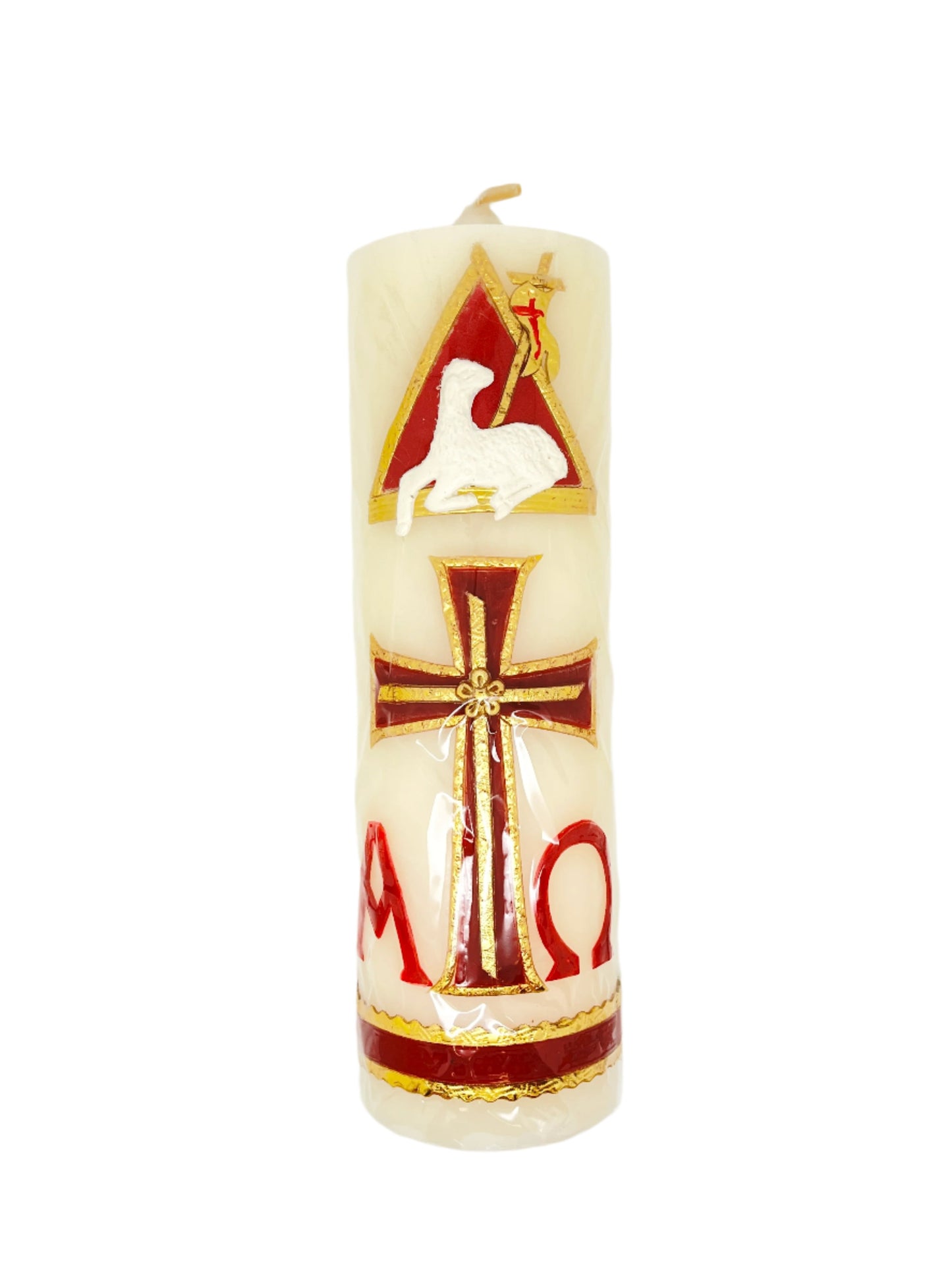 Alpha Omega Pascual Candle Cirio Candle Beeswax (9 1/2" x 3") - Unique Catholic Gifts