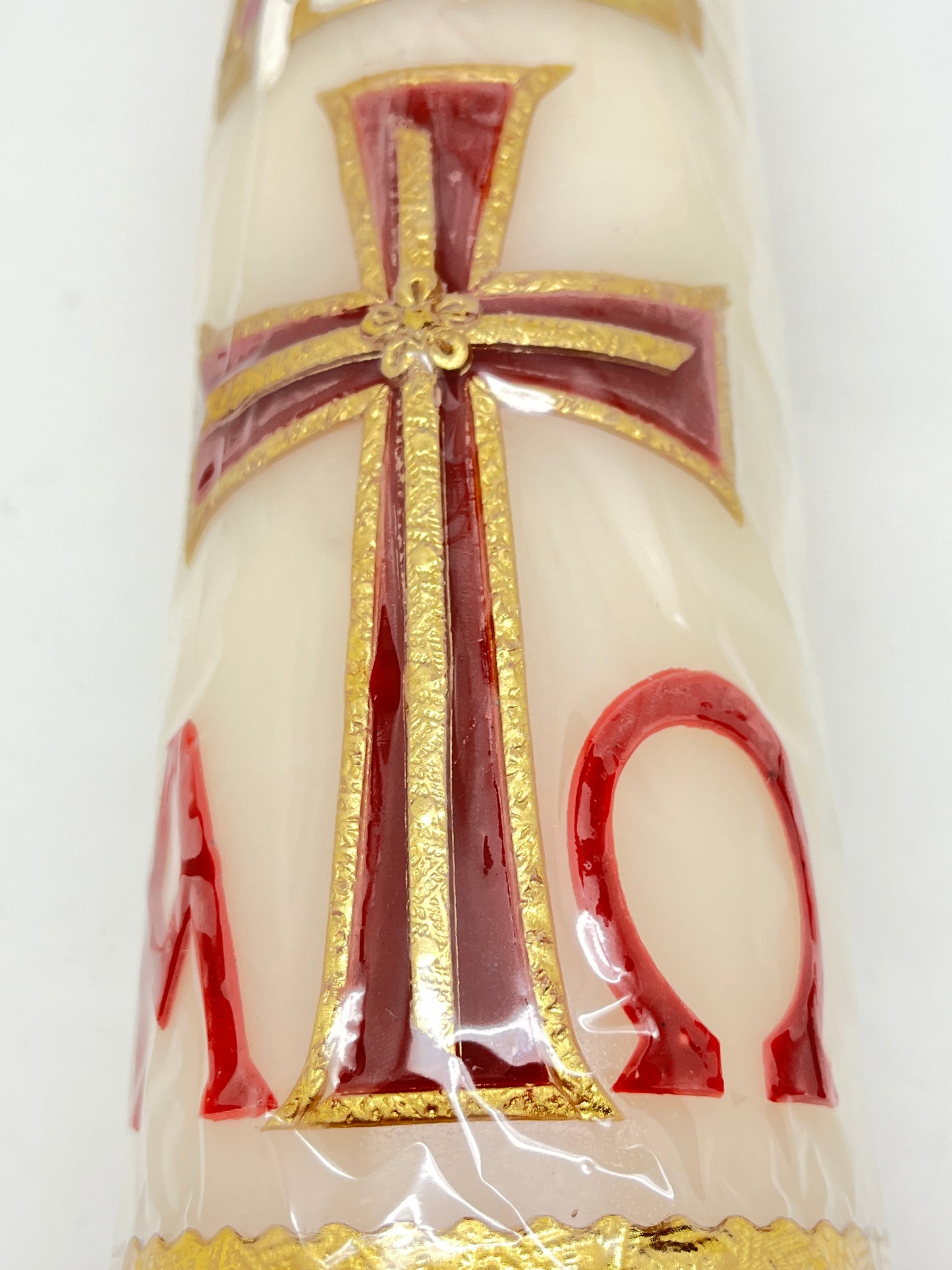 Alpha Omega Pascual Candle Cirio Candle Beeswax (9 1/2" x 3") - Unique Catholic Gifts