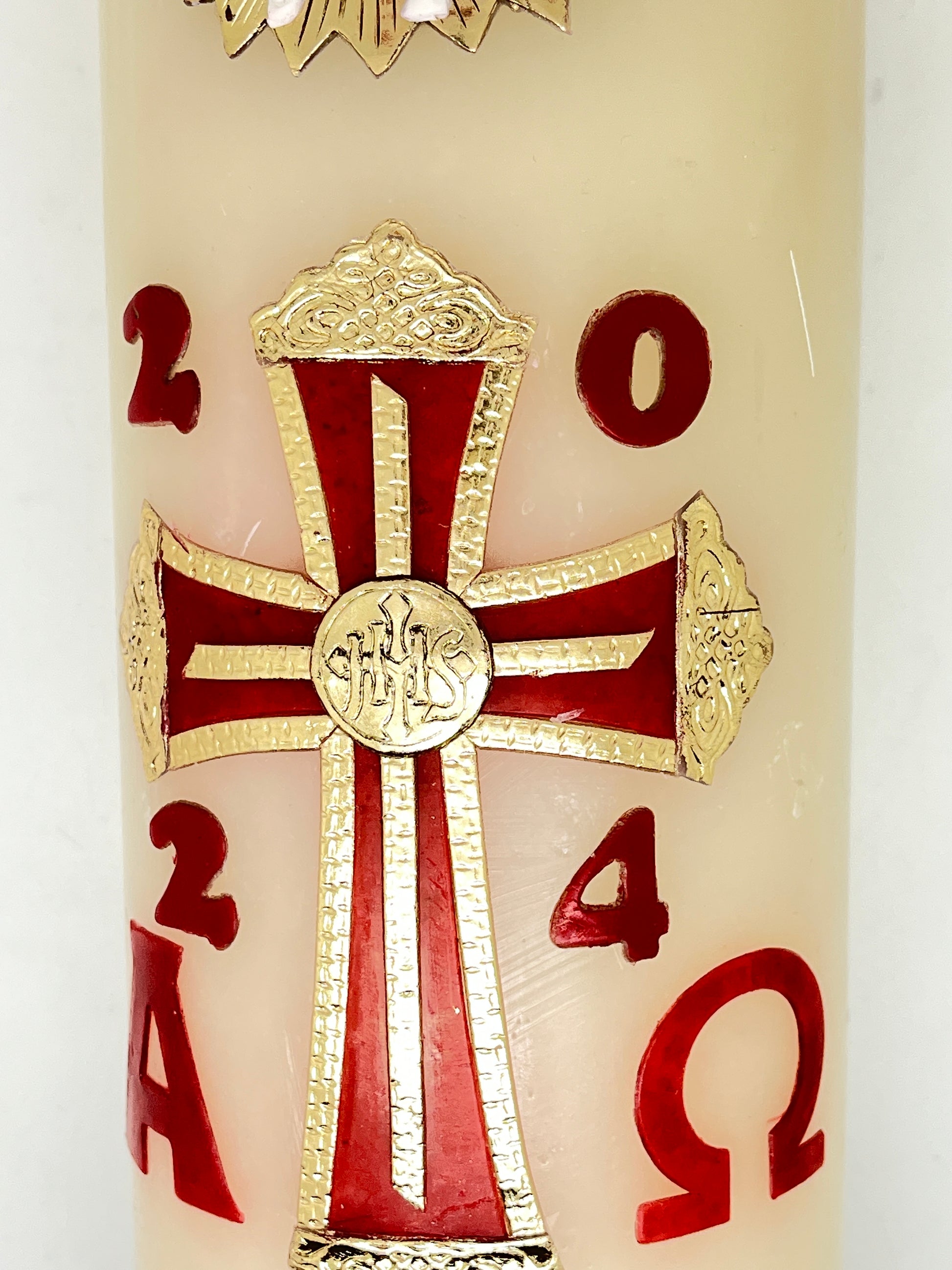 Alpha Omega Pascual Candle Cirio Candle Beeswax (12" x 4") - Unique Catholic Gifts