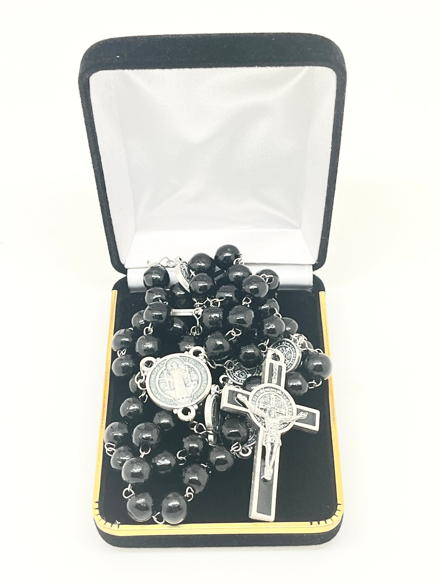 Saint Benedict Italian Black Wood Rosary 8mm - Unique Catholic Gifts