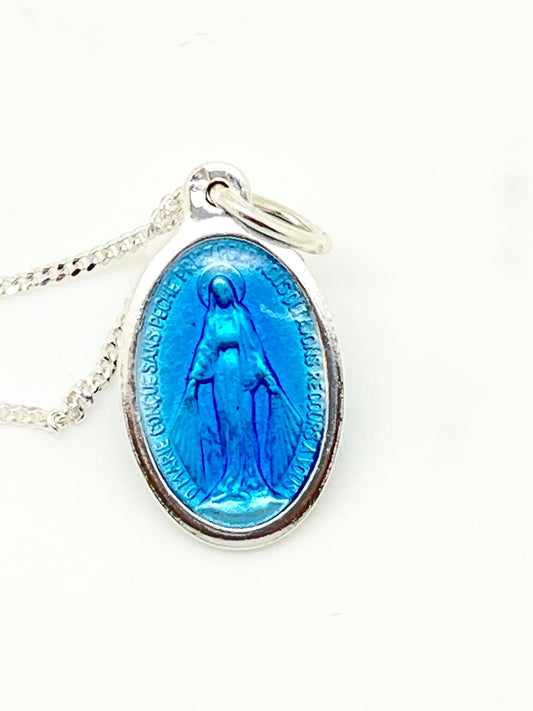 Miraculous Medal Blue Enamel Medal 3/4" - Unique Catholic Gifts