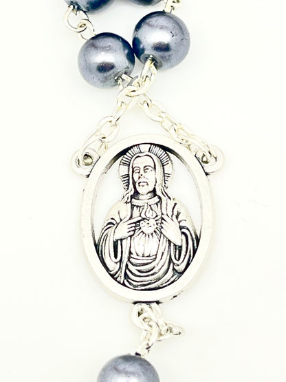 Sacred Heart Hematite Rosary 7mm - Unique Catholic Gifts