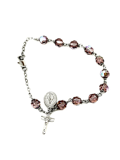 Light Amethyst Crystal Rosary Bracelet 6MM - Unique Catholic Gifts