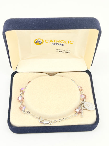 Light Amethyst Crystal Rosary Bracelet 6MM - Unique Catholic Gifts