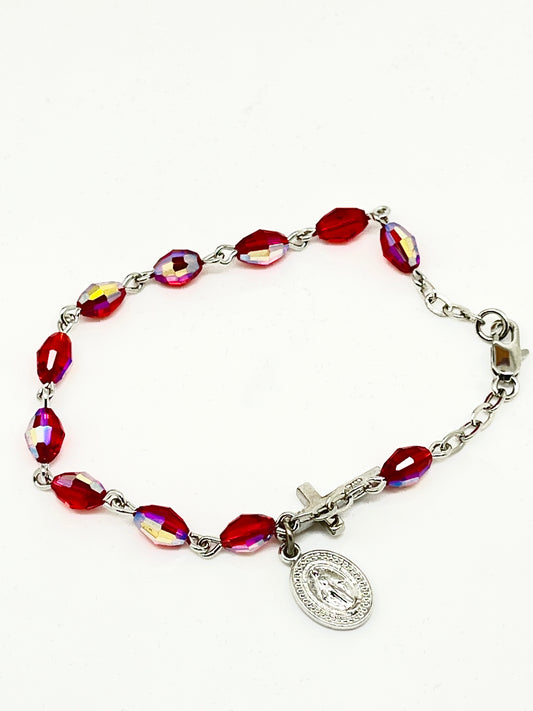 Ruby Austrian Gem Cut Crystal Rosary Bracelet - Unique Catholic Gifts