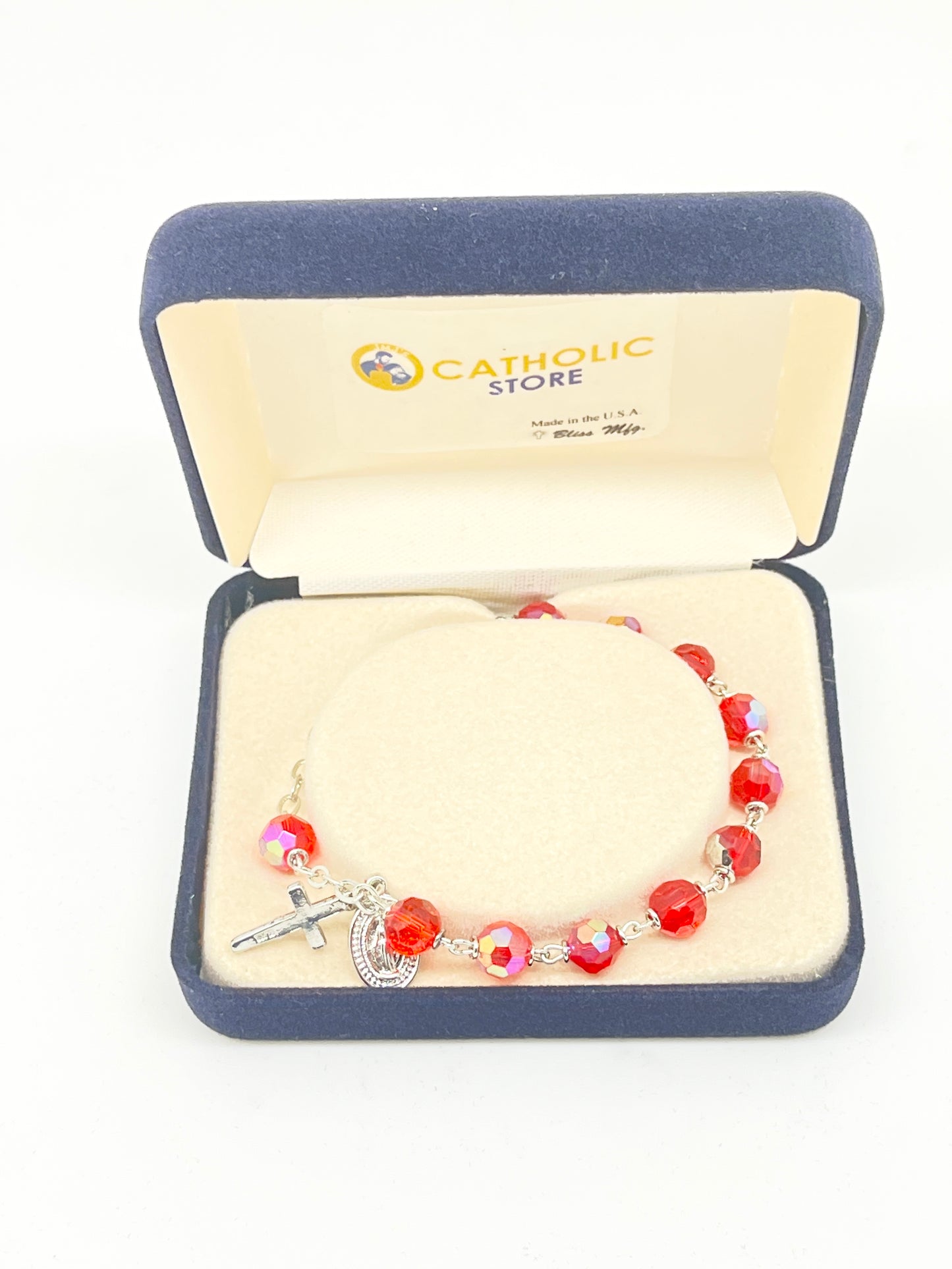 Ruby Red Crystal Rosary Bracelet 7MM - Unique Catholic Gifts