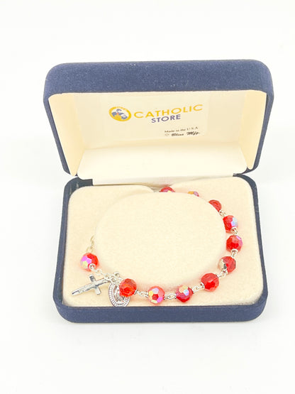 Ruby Red Crystal Rosary Bracelet 7MM - Unique Catholic Gifts