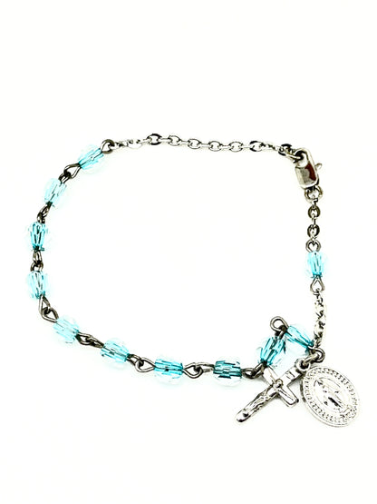 Aqua Gemstone Cut Crystal Rosary Bracelet 5MM - Unique Catholic Gifts