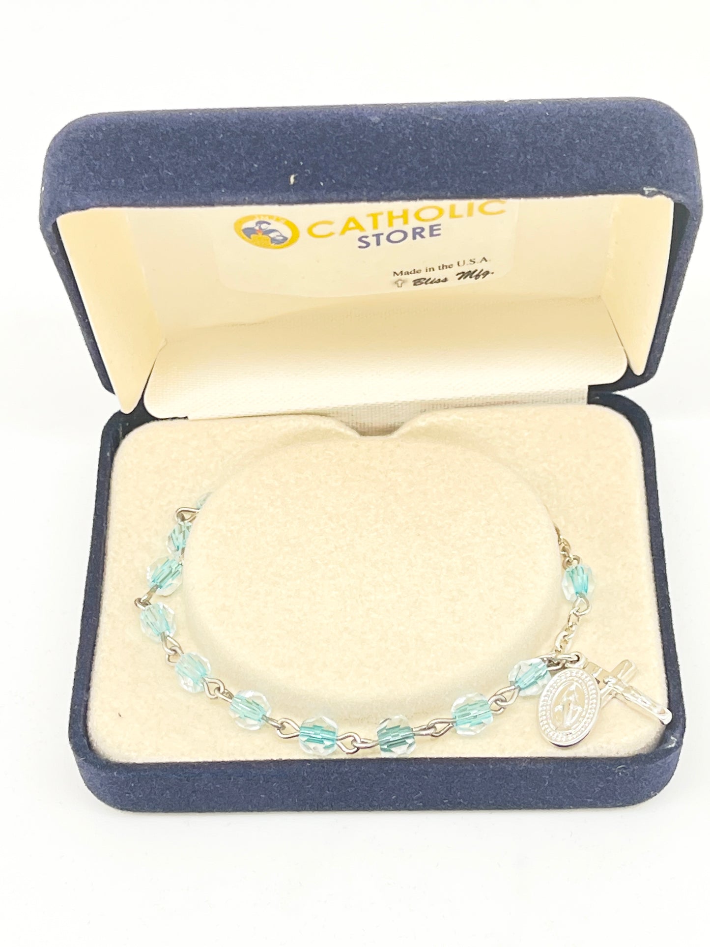 Aqua Gemstone Cut Crystal Rosary Bracelet 5MM - Unique Catholic Gifts