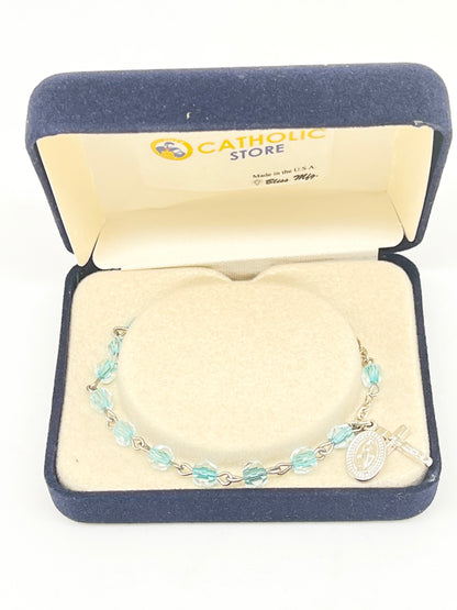 Aqua Gemstone Cut Crystal Rosary Bracelet 5MM - Unique Catholic Gifts