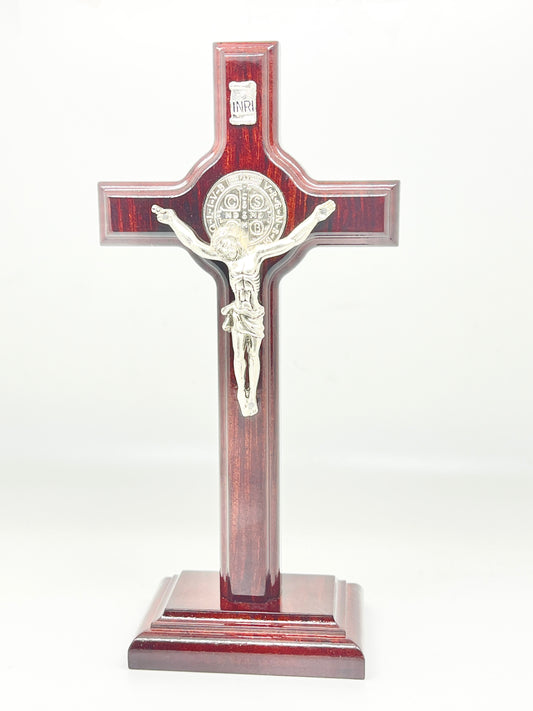 Cherry Wood Standing Crucifix 9 1/2" - Unique Catholic Gifts