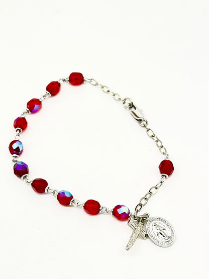 Ruby Red Crystal Rosary Bracelet 6MM - Unique Catholic Gifts