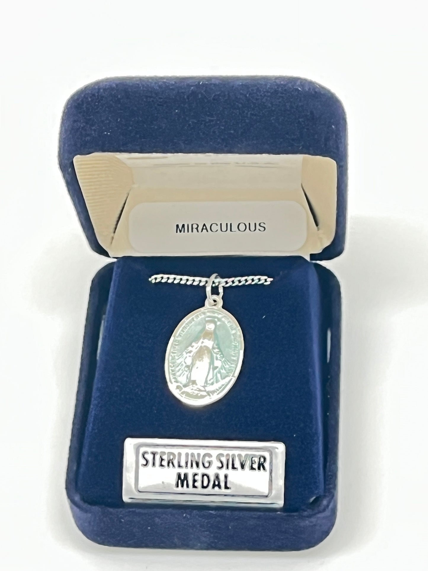 Sterling Silver Miraculous Medal Blue Enamel  5/8" - Unique Catholic Gifts