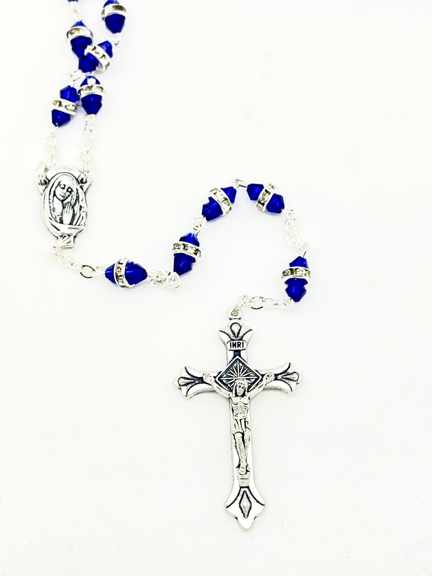 Dark Blue Rosary with Glass Rondelle Beads - Unique Catholic Gifts