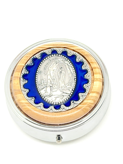 Olive Wood Our Lady of Lourdes Pyx 2" - Unique Catholic Gifts