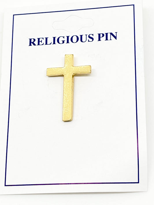 Gold Simple Cross Pin 1" - Unique Catholic Gifts