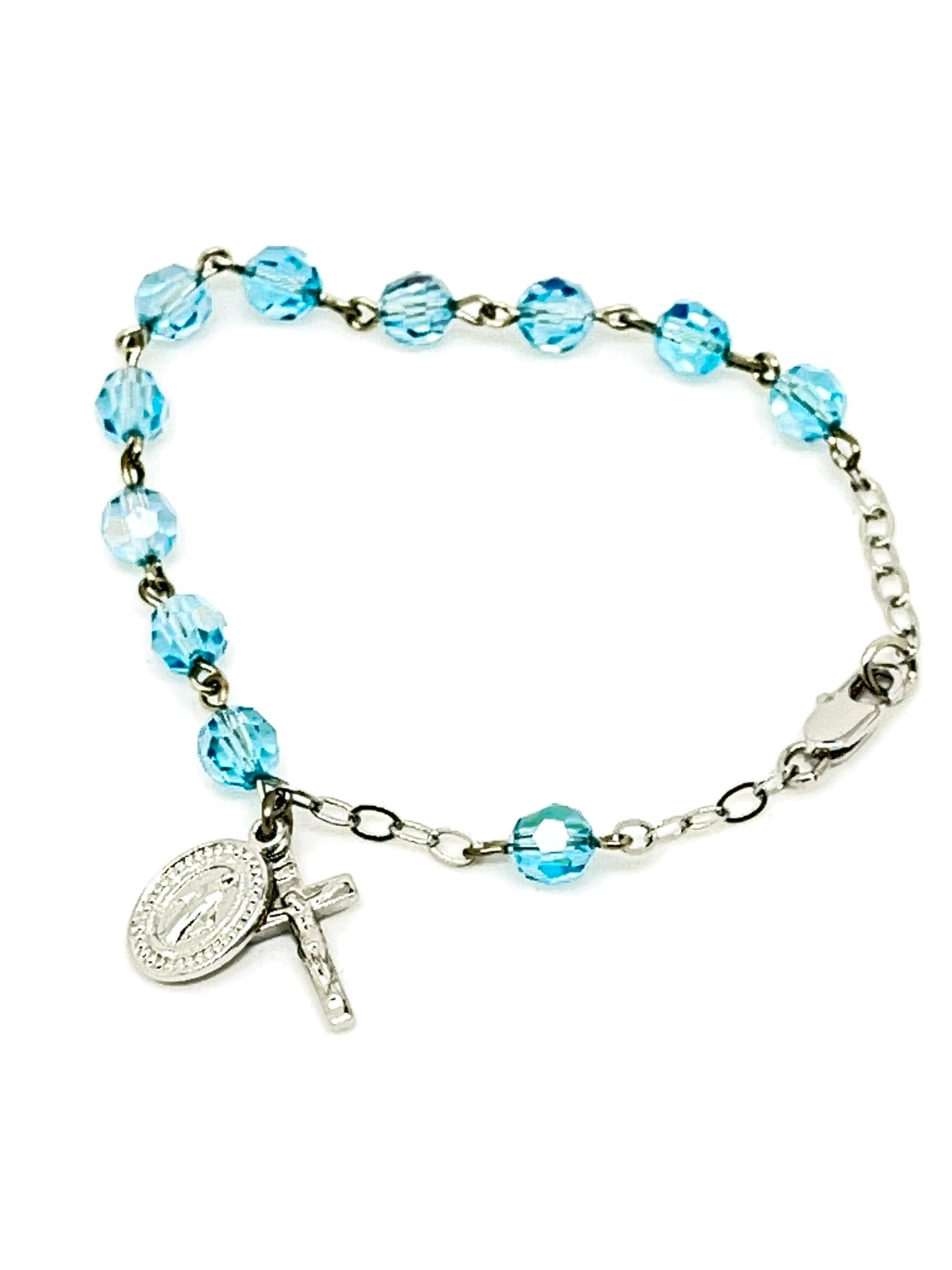 Aqua Crystal Rosary Bracelet 6MM - Unique Catholic Gifts