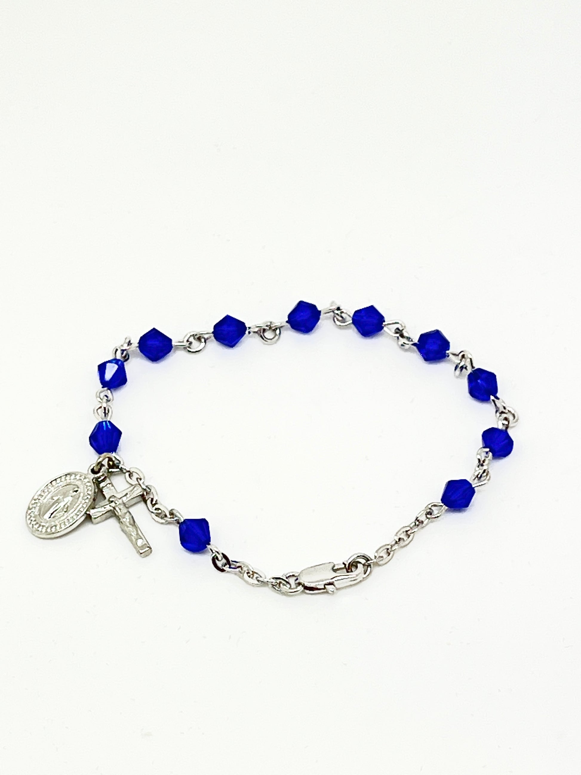 Deep Blue Sapphire Rundell Crystal Rosary Bracelet 6MM - Unique Catholic Gifts