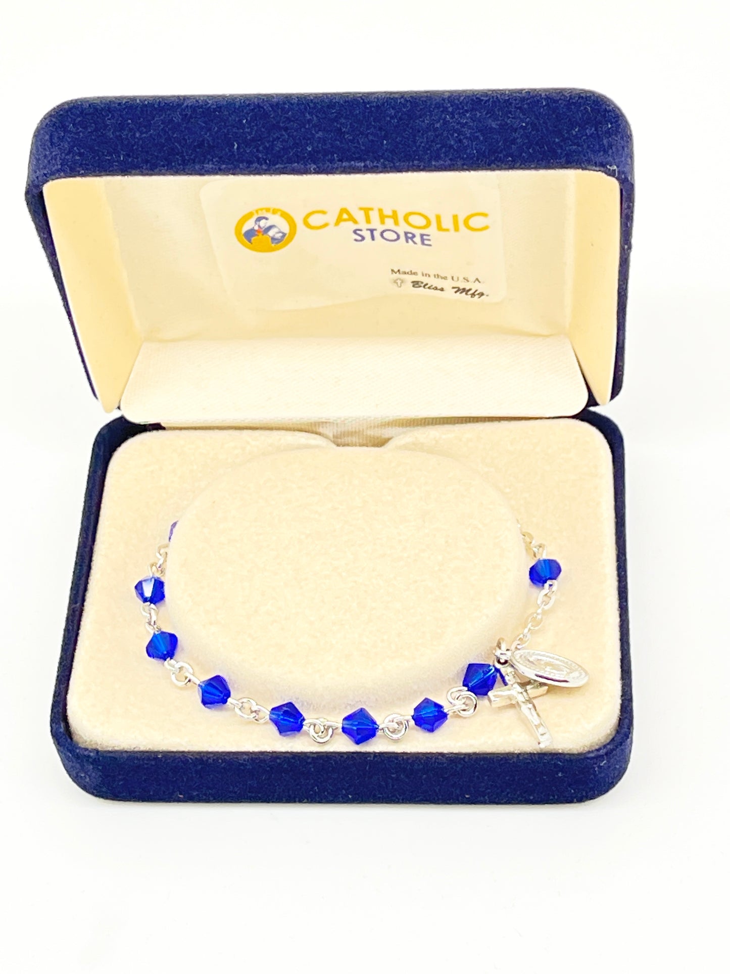 Deep Blue Sapphire Rundell Crystal Rosary Bracelet 6MM - Unique Catholic Gifts