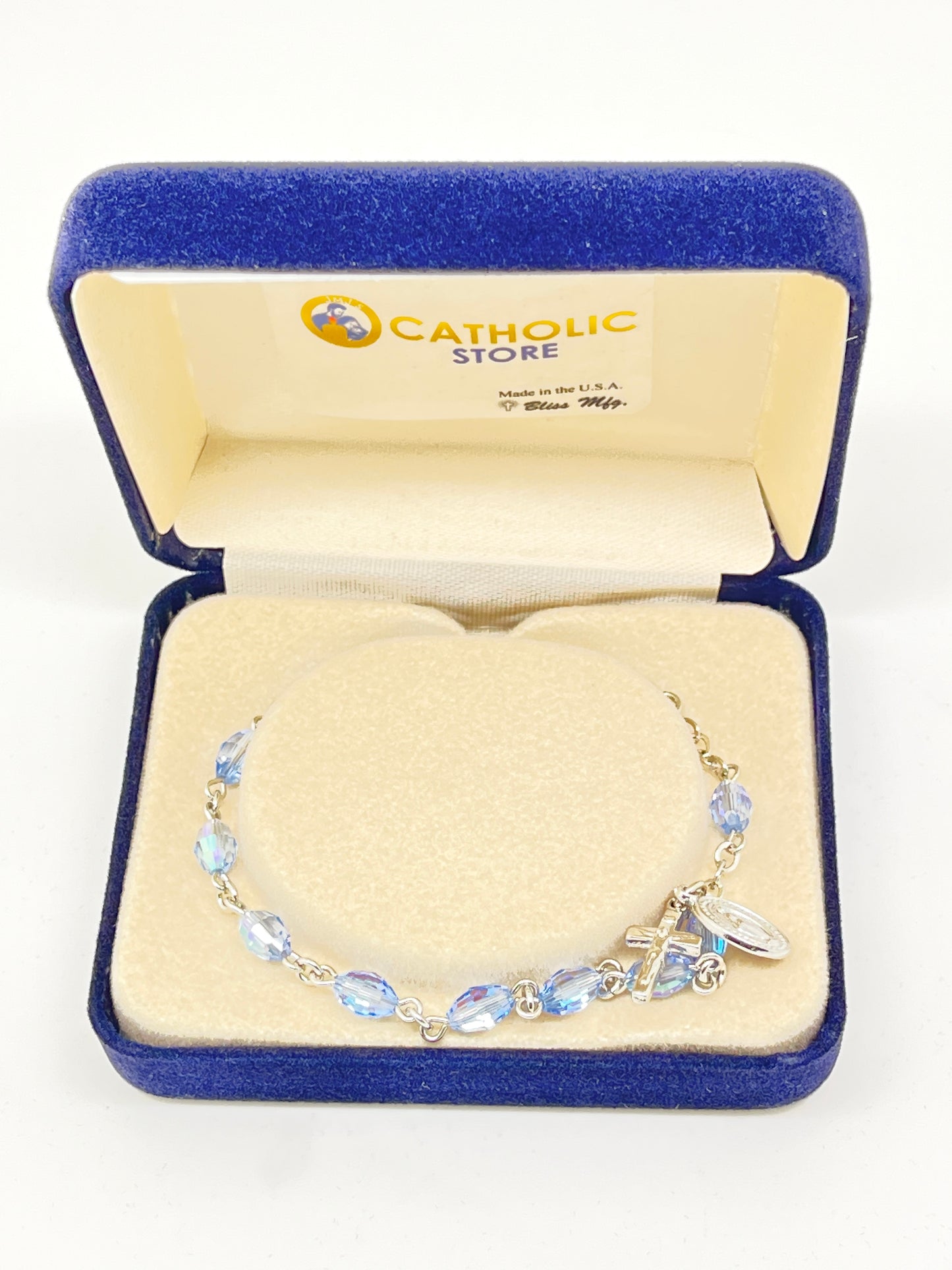 Blue Austrian Crystal Sapphire Rosary Bracelet 6MM - Unique Catholic Gifts