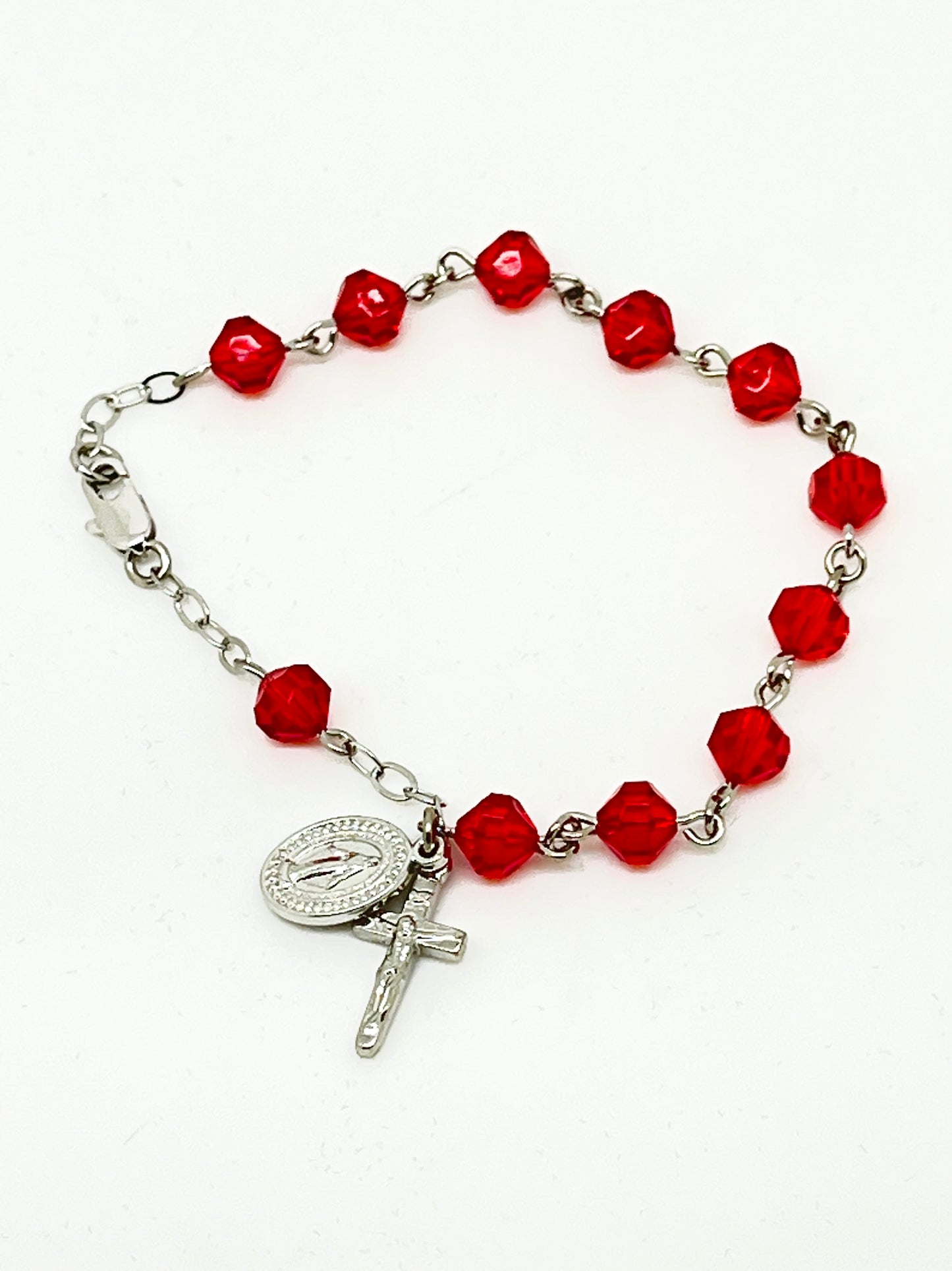 Austrian Crystal Ruby Rosary Bracelet 6MM - Unique Catholic Gifts