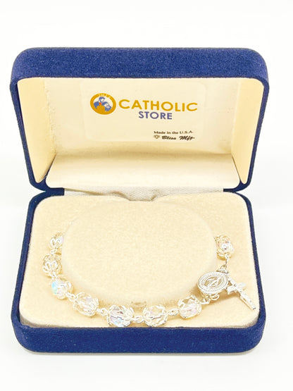 Double Capped Clear Crystal  Rosary Bracelet 7MM - Unique Catholic Gifts