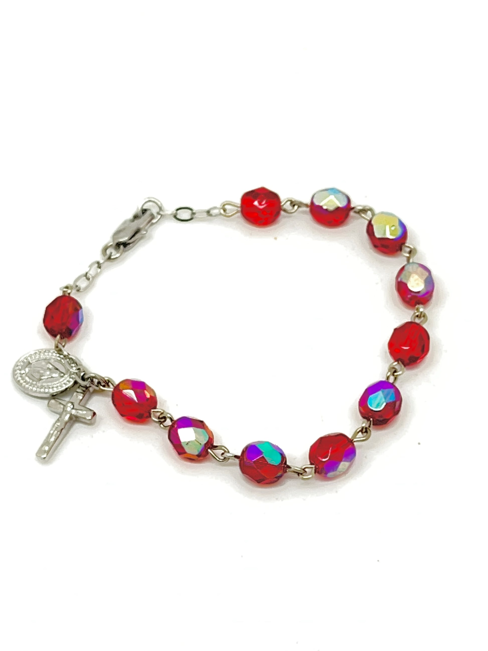 Red Ruby Crystal Rosary Bracelet 7MM - Unique Catholic Gifts