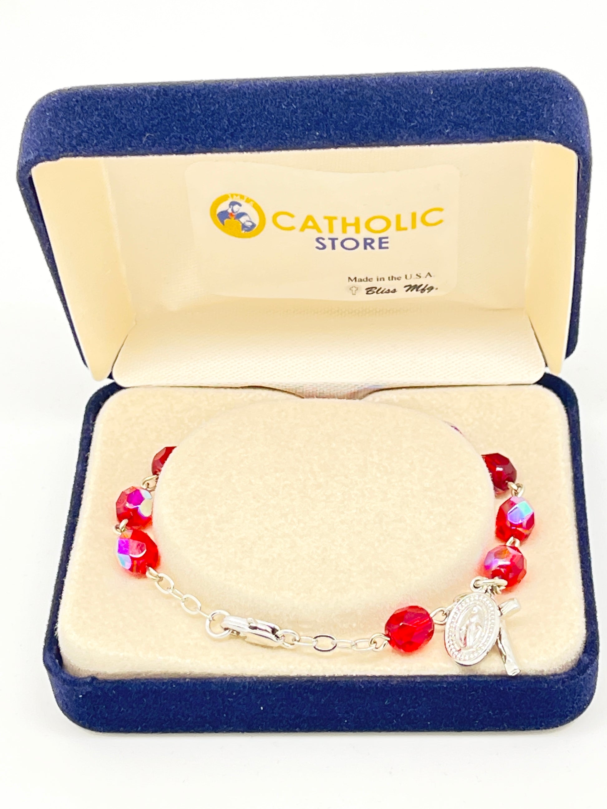 Red Ruby Crystal Rosary Bracelet 7MM - Unique Catholic Gifts