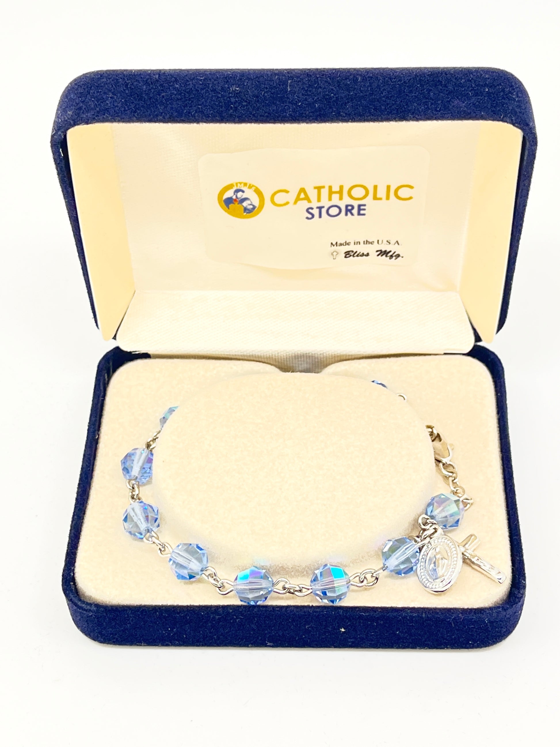 Light Blue Sapphire Crystal Rosary Bracelet 7MM - Unique Catholic Gifts