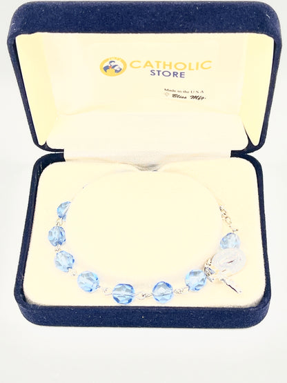 Light Blue Sapphire Crystal Rosary Bracelet 8MM - Unique Catholic Gifts