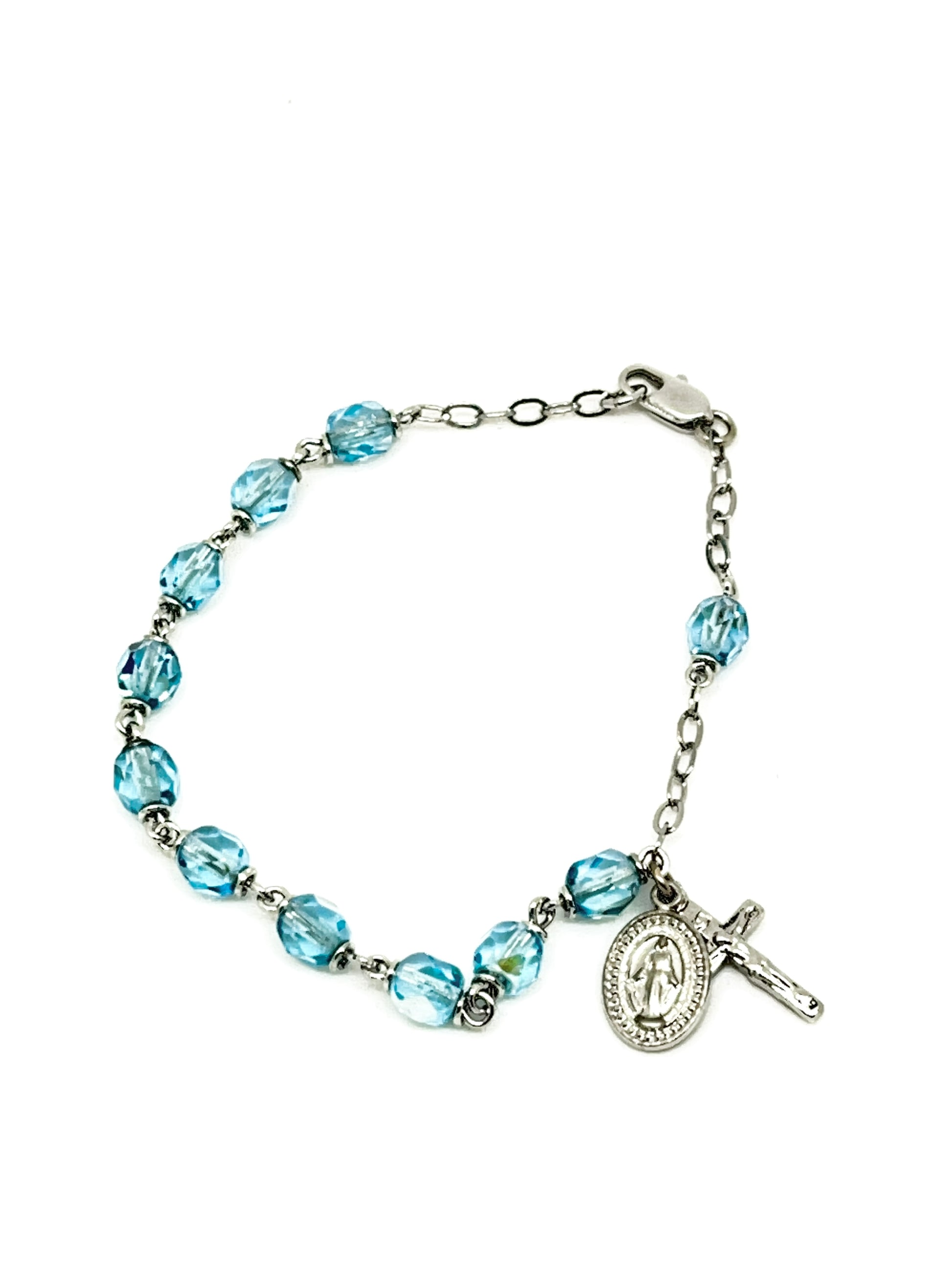 Light Aqua Crystal Rosary Bracelet 6MM - Unique Catholic Gifts