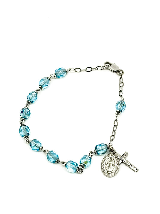 Light Aqua Crystal Rosary Bracelet 6MM - Unique Catholic Gifts