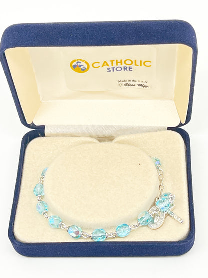 Light Aqua Crystal Rosary Bracelet 6MM - Unique Catholic Gifts