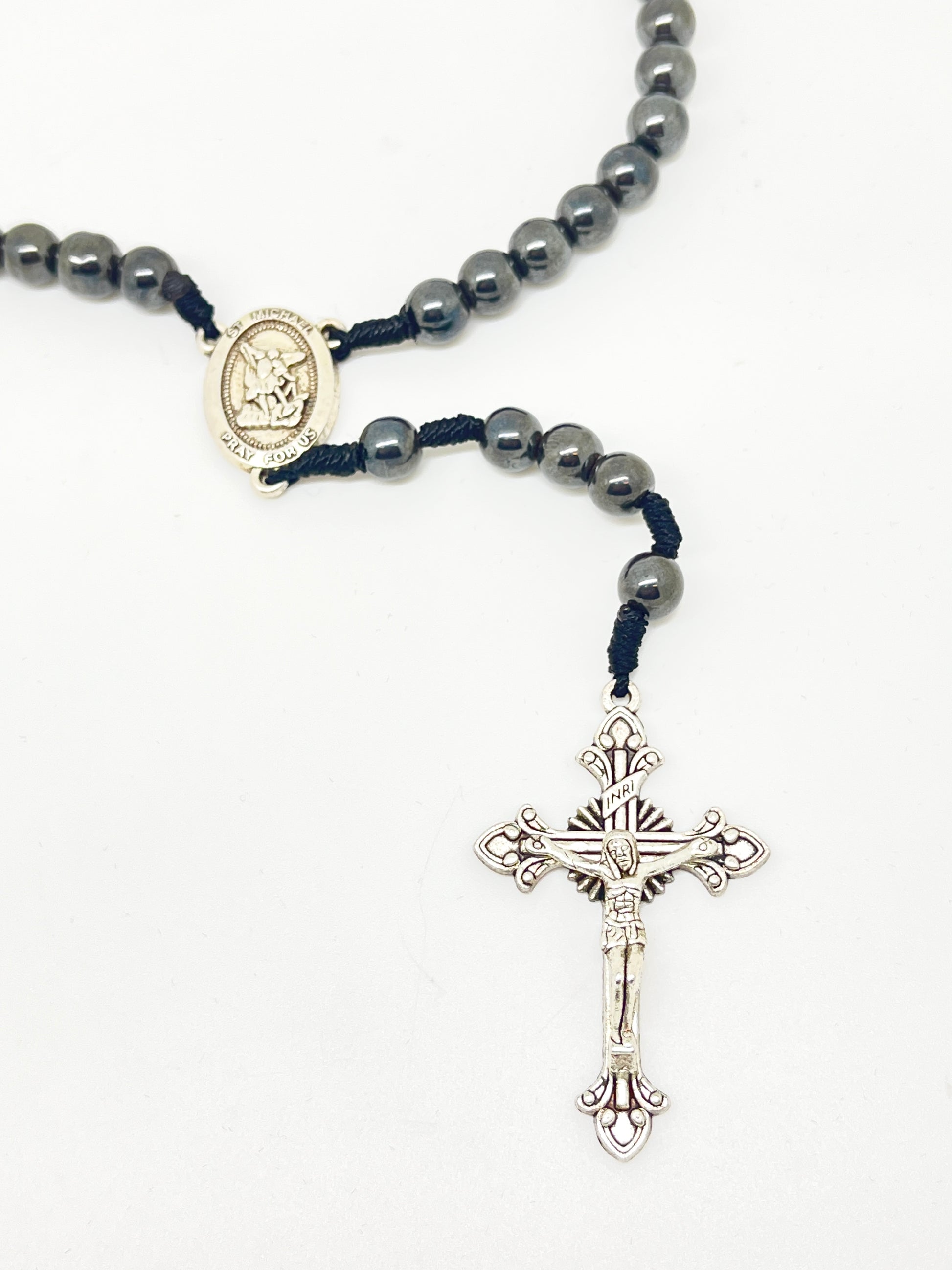 Hematite St. Michael Corded Rosary (8mm) - Unique Catholic Gifts