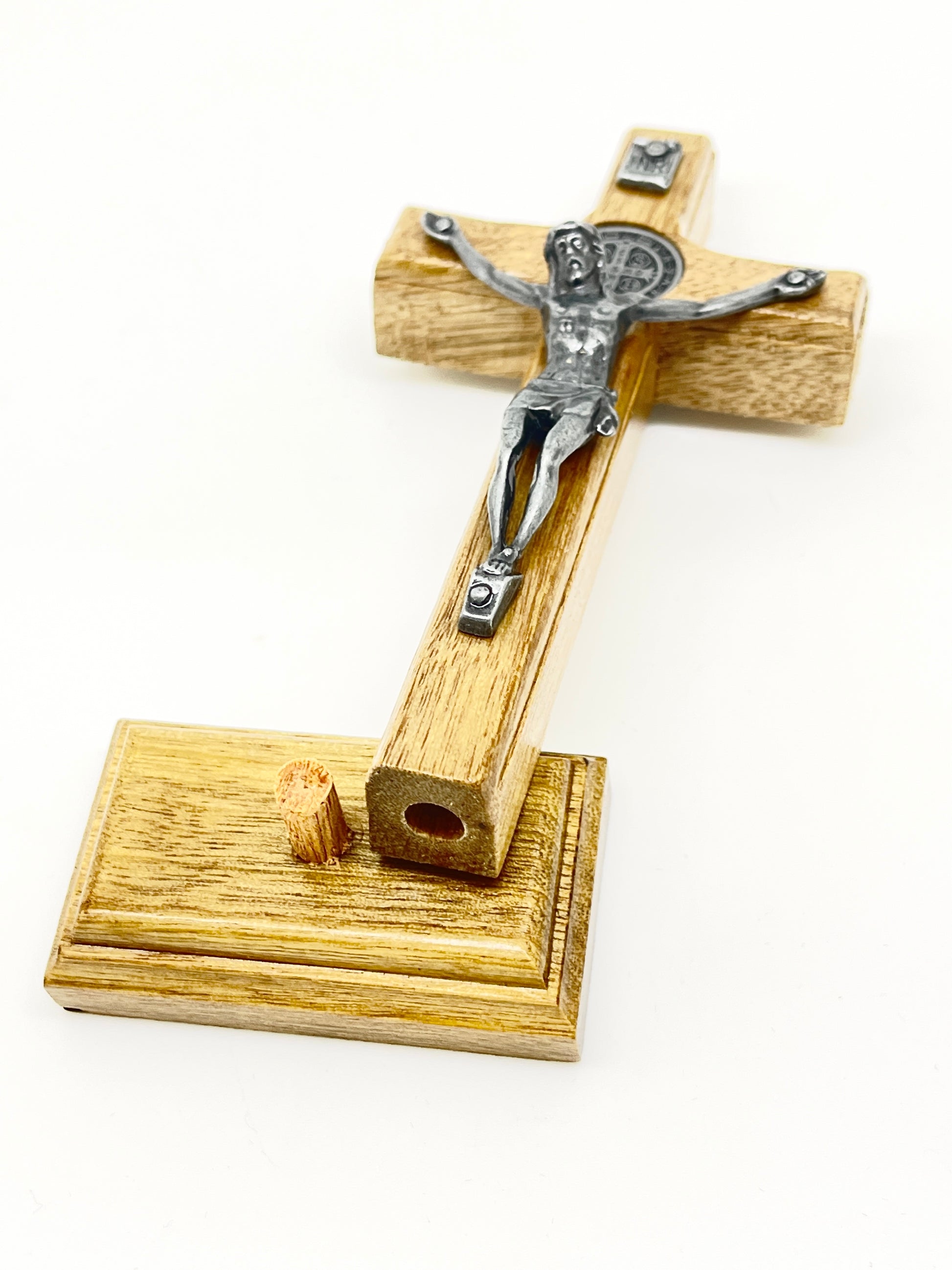 Wood and Onyx St. Benedict Standing Crucifix 5 1/2" - Unique Catholic Gifts